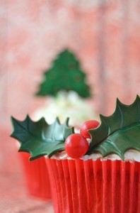 finished christmas holly cupcake